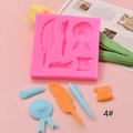 Pink graduation theme silicone mold with owl, doctoral cap and diploma diploma shapes - Medal and Scroll Set Style (4#)