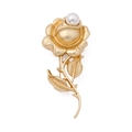 Baroque style gold matte rose brooch with a white pearl accent for women clothing - Pearl Rose
