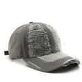 Distressed cotton baseball cap in light grey with ripped vintage details for outdoors - Light Gray