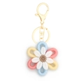 Handmade crochet daisy keychain with blue, pink, and yellow petals on gold ring - Style 1 Yellow Dark Pink Light Blue