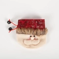 Red Santa Claus leather Christmas gift bag with drawstring and bell decoration - Santa Claus