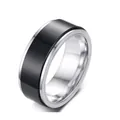 Bague anti-stress rotative en acier inoxydable pour hommes avec bords argentés et noir - US 6 / Style Rotatif Noir et Argent / Noir Argent