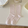 Pale pink speckled knit crew socks featuring ribbed texture and ballet core aesthetic - Light Pink