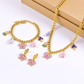 Chinoiserie butterfly and flower jewelry set with gold necklace, bracelet and earrings - Necklace + Bracelet + Earrings