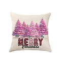 Pink Christmas tree and Merry Christmas print on beige linen pillowcase cover - Merry Christmas Pink Tree (2307-9)
