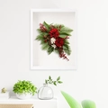 Cadre 3D en bois avec composition florale de Noël avec poinsettia et branches de pin - Creux 5cm/5x7 Pouces / Blanc
