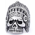 Vintage gothic punk Indian headdress skull ring made of durable stainless steel - US Size 7 / Indian Headdress Skull Style (23108-2) / Vintage Silver-Black