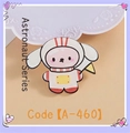 Cute pink astronaut animal acrylic brooch with white space suit and yellow flag - Flag Bearer Rabbit