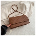 Brown woven shoulder bag with chic rectangular flap and elegant long strap detail - Brown