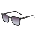 Classic black square sunglasses with gradient lenses and silver diamond temple accents - Black Frame Grey Blue Lens