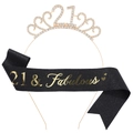 21st birthday crystal tiara and black gold 21 & Fabulous sash party accessory set - One Size / 21st (Glitter) / Black/Gold