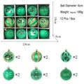 Set of 12 decorative green 6cm Christmas tree ornaments with mixed textures and patterns - 12 Pieces/Pack / Green Style