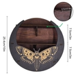 Detailed dimensions of moon-shaped wooden shelf with moth carving, 10 inch height display - Moon Moth Brown (MZ250B)