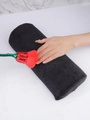 Black velvet nail arm rest with a red rose brush for comfortable manicure treatment - Velvet Style Nail Pillow Black