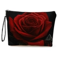 Kosmetiktasche mit dunklem Rosendruck, Edelsteinmuster und schwarzer Handgelenkschlaufe - Einzelne Rote Rose Kunstmuster (xy-068-3) / 17x25cm (Feines Leinen) mit Gurtband