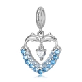 Blue gradient heart dolphin pendant in S925 sterling silver with sparkling zircons - 925 Sterling Silver Dolphin Heart - Blue