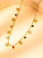 Detail of gold necklace featuring colorful zircon charms and engraved dragonfly medallions - Multicolor Zirconia Dragonfly Necklace