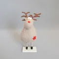 Ornement de renne de Noël fait main en feutre de laine beige avec nez rouge vif - Renne Étoile Gris Kaki 9*19CM