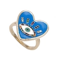 Gold heart evil eye ring with blue enamel and colorful cubic zirconia stones - Adjustable Open / Blue