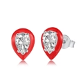 Elegant S925 sterling silver drop stud earrings with red enamel and white zircon stones - Bright Red Water Drop Style (DY1D0214-S-W-WH)