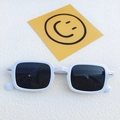 Retro square sunglasses featuring white frames and black lenses with gold metal accents - Porcelain White