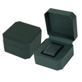 Dark green octagonal PU leather watch box with brushed texture and black pillow - Dark Green Tree Grain