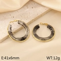 Hoop earrings with golden metal frame and grey marble resin insert, size 41x6mm - Grey Black Marble Pattern (KE115534-SP)