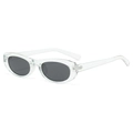 Oval sunglasses with transparent frames and dark gray lenses for a minimalist retro look - Transparent Blue Frame Black Gray Lens
