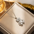 Luxurious silver titanium steel bear necklace with full zircon pavé crystals on thin chain - 302 Steel Bear