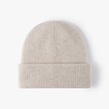Oatmeal beige ribbed knit beanie featuring a classic cuffed hem for winter warmth - Adjustable / Space Gray Apricot