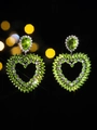 Elegant silver heart earrings featuring emerald green crystal stones and small white diamonds - Emerald Green Heart