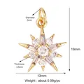 Gold-plated star charm with white crystals for DIY jewelry making, 19mm star pendant - Clear Zircon Starburst / M604364-Clear