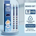 Blue astronaut themed ergonomic HB pencils with triangle barrel and hole design - Deep Blue Astronaut-12PCS Box-HB
