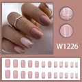 Pink macaron press-on nails with silver glitter edges and French hollow design, 24 pieces - Pink Gradient Glitter (W1226 Glue Style)