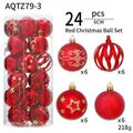 24-piece 6cm red Christmas ball ornaments set with mixed glitter and hollow patterns - Red
