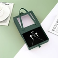 Dark green drawer jewelry box with ribbon handle and clear window for necklaces - 13*13*4CM / Green