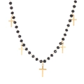 Collana in acciaio al titanio con perline di cristallo nero e cinque croci dorate - Stile Croce a Strato Singolo (KN236497-MW)