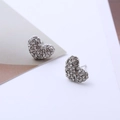 Silver-colored heart stud earrings with sparkling pave-set rhinestones and geometric design - D31 Silver Sweet Heart