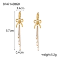 Minimalist 14K gold plated butterfly bow earrings with white pearl tassels and size info - BP47145BG0 Gold Tassel Bow