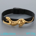 Men's hip hop adjustable black mesh stainless steel bracelet with golden cheetah charm - Gold Tiger Black Mesh Style(KB205390-JR)