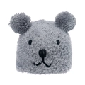 Cute grey teddy bear knit hat with plush ears and cartoon embroidery for winter warmth - Adjustable 56-60cm / Gray
