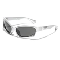 Y2K futuristic oversized silver sports sunglasses with metallic sculpted frames - Silver Frame Grey Lens