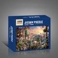 1000 pieces jigsaw puzzle featuring Disney characters in a Quiet Town sunset scene - Quiet Town