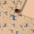 Christmas kraft wrapping paper rolls with blue and white reindeer and snowflake patterns - Reindeer Kraft
