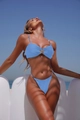 Sky blue two-piece bikini with golden starfish hardware and high-cut string bottoms - S / Blue