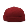 Deep red cotton miki hat with wide brimless fold and minimalist solid color design - Adjustable / Burgundy
