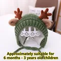 Green knit baby beanie with elk antlers and warm fleece lining for winter weather - Dark Green Deer - Lined
