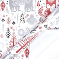 Christmas kraft wrapping paper roll with red and grey Nordic animals and snowflake patterns - Christmas Series - Christmas Fox