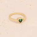 Close-up of golden ring featuring a heart-shaped green gemstone on beige stone surface - Adjustable Open / Heart Shaped Green Gemstone Style (5#)