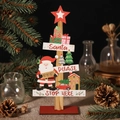 Détail de décoration de table sapin de Noël en bois avec Père Noël et texte HO HO HO - A25-044 Ornement de Père Noël